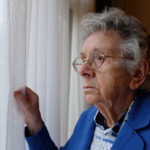 lady looking out of window